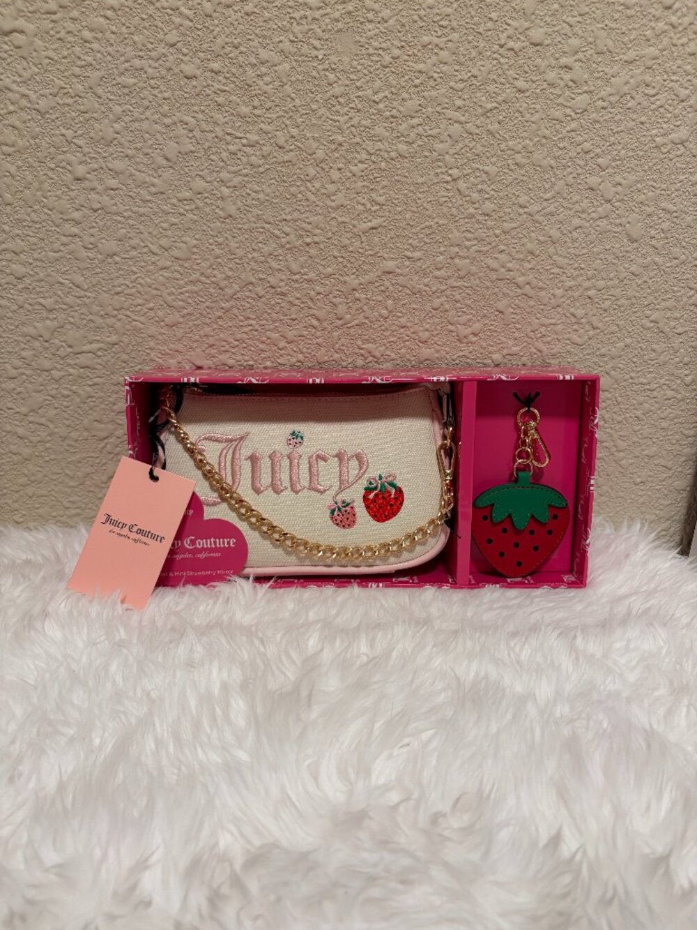 Juicy Couture Natural Strawberry Shoulder Bag Gift Set Chain Mini NWT